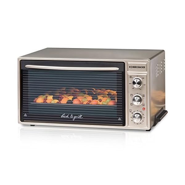 ROMMELSBACHER BG 1650 Minibackofen mit leistungsstarker Grillfunktion / 40 Liter / CLEANemail Beschichtung / Umluft / Versenkbare Knebel / 1650 W / champagner metallic
