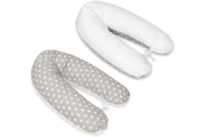 Velinda Coussin d'accouchement d'allaitement pre/Post Natal usages Multiples (Dessin: étoiles Blanches sur Fond Gris - Blanc)