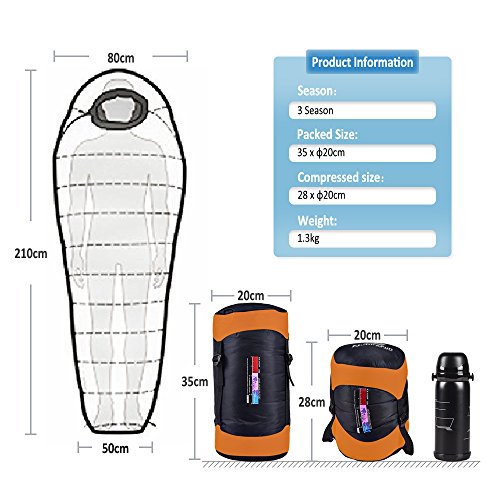 NATUREFUN Bolsa de Dormir Profesional Tipo Momia de algodón de Ganso 800g. Ligero e Impermeable de 3 Temporadas para Acampar al Aire Libre con Mochila. Expediciones Ligeras de Senderismo
