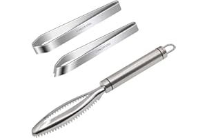 HJU HAOBIN Fish Scaler Fish Scaler Herringbone Remover Herringbone Clip Professional Stainless Steel Tweezers Rofessional Fish Scale Machine Fish Scraper, Flat and Oblique Bone Clamp, 3 Pieces