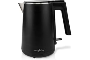 NEDIS Czajnik elektryczny – 1,0 l – plastik – czarny – obracany o 360 stopni – ukryty element grzejny – kontroler Strix – ochrona przed gotowaniem