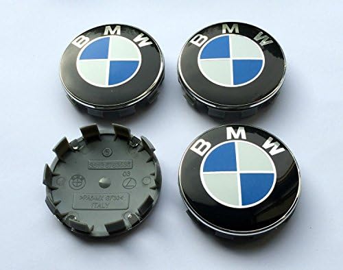 OE BW Hapas of 4 Alloy Wheels Centre Hub Caps 68 mm 10 clips white and blue, 4 Game