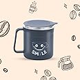 Attro Happy Mug Comes with Double Wall Inner Stainless Still & Lid Stylish Cup Ideal for Hot Coffee, Tea - Grey - Plastic, 300 Ml
