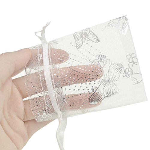 100 stück Organza Organzasäckchen Schmuckbeutel SUMERSHA Geschenkbeutel mit Schmetterling Muster weiß 7*9 cm - 3
