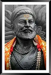 DBrush Synthetic Wood Presents Chhatrapati Shivaji Maharaj Painting Photo with Frame Glass (Multicolour, 12 x 18 Inch)