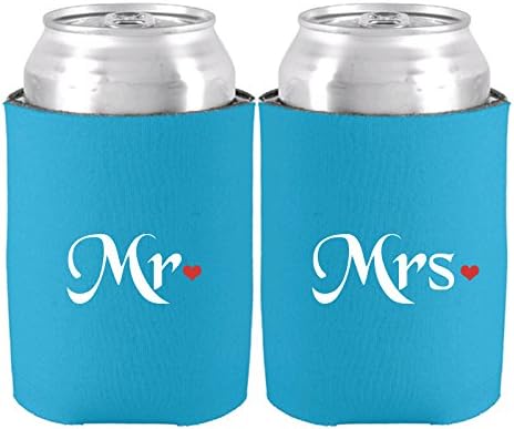Cute Mr and Mrs Wedding Neoprene Can Koozie Coolers for Bridal Shower Party Favor Newlyweds Gifts Set of 2