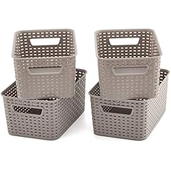EZOWare Gris Petit Panier de Rangement en Plastique pour Cuisine, Salle de Bain - Paquet de 4