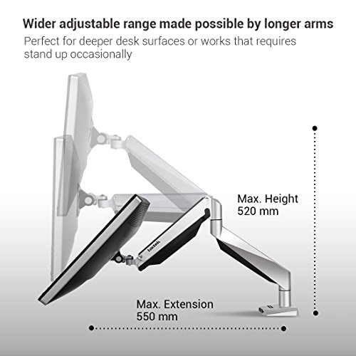 Fleximounts D7L Gasfeder Monitorhalter Tischhalterung Standfuß für 10 „-34“ LCD LED TV Bildschirme Flachbildschirm, Belastbarkeit:6-15 kg, neigbar, schwenkbar 360°, höhenverstellbar - 2