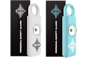 Personal Alarm NOYZIE Personal Safety Alarm TWIN PACK LOUD 125db Siren 200-Lumen Strobing LED Light - Self Defence Rope Alarm Keyring Keychain for Women, Men, Elderly, Dog Walkers (White & Blue)