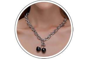 Wendalern Gothic Black Cherry Choker Necklace Personality Cherry Pendant Necklace Adjustable Chunky Chain Toggle Clasp Necklace Vintage Silver Chain OT Buckle Necklace Jewelry for Women Girls
