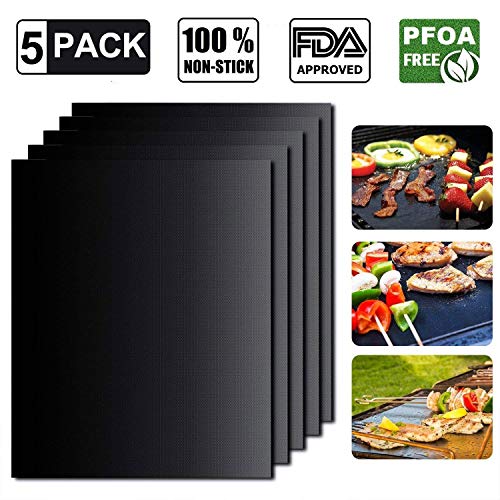 Weskimed Tapis de Cuisson, 5 Pcs Tapis Barbecue 40cm*33cm Téflon Feuilles de Gril, Anti-adhérent de BBQ et réutilisable, Charbon ou électriques