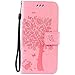 Produktbild Galaxy S7 Hülle, Conber Lederhülle Handyhülle mit [Frei Schutzfolie], PU Tasche Leder Flip Case Cover Vintage Emboss Katze und Baum Schutzhülle für Samsung Galaxy S7 - Rosa