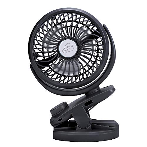 IREENUO Ventilateur de Bureau Clip Stepless Speed Portable Oscillating Fan USB Charged pour bébé Poussette de Voiture Chambre Bureau (Noir)