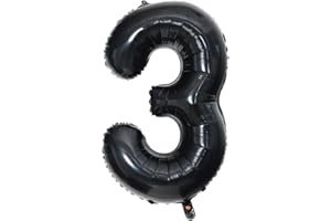 DAZAKA Globos de Cumpleãnos 3 Negro |101 CM Globo 3 Años Negro | Foil Globo Número 40 Pulgadas,Decoracion Cumpleaños,Globos Numeros Gigantes Para Boda Aniversario,Fiestas-con Helio o Aire