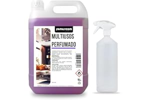 FAMILYCOM - Limpiador Multiusos Profesional con Pulverizador - 5L - Perfumado y Concentrado - Limpieza de Cristales, Cocina, Baño y todo tipo de Superficies.