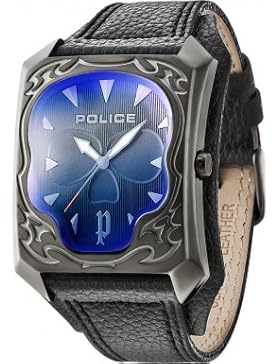 Police Demon Herren-Quarzuhr mit schwarzem Zifferblatt Analog-Anzeige und schwarz Lederband 14252jsu/02