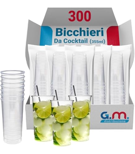 100 Pz Bicchiere Plastica PET 400cc (0,3 L alla Tacca 1/2 Pinta) + Coperchio Cupola con Foro Monouso