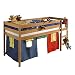 Produktbild IDIMEX Hochbett Spielbett für Kinder ERIK Kiefer massiv buchefarbe lackiert mit Vorhangset & Rollrost 90 x 200 cm (B x L)