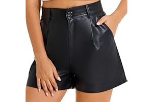 Everbellus Vita Alta Pantaloncini Pelle Shorts Larghi in Ecopelle con Tasca per Donna
