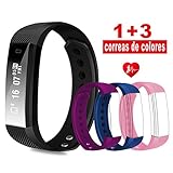 MINLUK Pulsera de Actividad Inteligente, Pulsera Bluetooth Impermeable con 3 Correas Recambio, Monitor de Dormir, Calorías, Podómetro, Ritmo Cardiáco, Notificación de mensaje para Android y IOS
