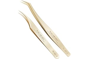 NAGARAKU Pinzas Set 1 Par Volumen Pestañas Punto Preciso Sin Brecha Acero Inoxidable Pinzas Rectas Delfín & Mega Volume Fan Pinza para Recoger Pestañas Individuales y Volúmenes (N-02-2 y N-03-2)