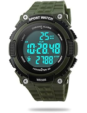 bozlun Damen Herren Digitale Armbanduhr mit Schrittzähler Stoppuhr Wasserdicht LED Display Militär Sport Armbanduhr