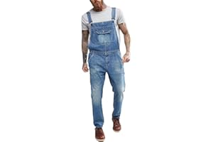 ENEN Peto Vaquero de Mono para Hombre, Denim Pantalón Bib Overgs con Bolsillos Mezclilla Jumpsuit Casual Pantalones Holgado con Pechera Peto de Trabajo