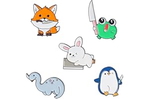 ABONITON 5 Stück kleine Tier-Serie Brosche mit einem Messer, Fuchs, Kaninchen, Pinguin, Frosch, Dinosaurier, Metall, Anstecknadel, Emaille, Anstecknadel, Dekoration, Abzeichen, Zubehör, Schmuckgeschenk