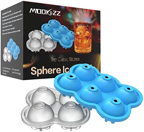 MOOKZZ Sphere Ice Mould With Funnels - Set of 2 Food Grade Silicone Ice Ball Maker Moulds (6 x 1.8" &amp; 4 x 2") - Perfect for Whiskey Cocktail, Reusable &amp; BPA Free