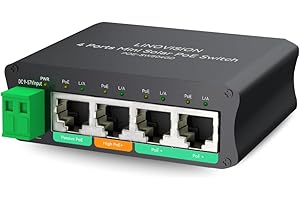 LINOVISION Il mini switch PoE solare a 4 porte funziona direttamente con batterie DC12V o DC24V e fornisce 2 porte PoE+, 1 porta PoE+ alta per telecamere PTZ di grandi dimensioni e 1 porta PoE passiva