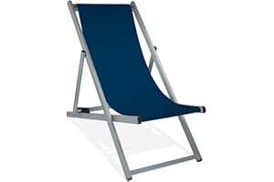MultiBrands Liegestuhl, klappbar, Aluminium, Sitzbezug Dunkelblau, Silber lackiert