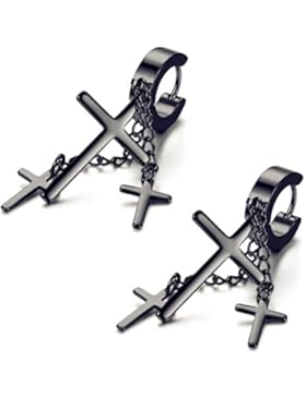 Flongo Edelstahl Gestüt Stecker Creolen Huggie Ohrringe Ohrstecker Ohrhänger Silber Gold Schwarz Kruzifix Kreuz...