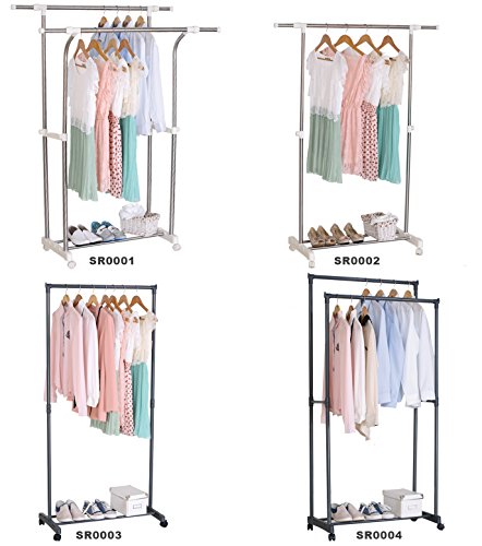 WOLTU SR0001 Kleiderständer Garderobenständer , 165x43x161cm , Teleskop Wäscheständer auf Rollen , mit 2 Stangen , ausziehbar , Creme Weiss - 3
