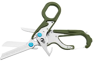 Dadea, cesoie di emergenza 8 in 1 Raptor Response, forbici multiuso per pinze, pinze pieghevoli tattiche con taglierina e interruttore per vetro, con custodia in pelle marrone