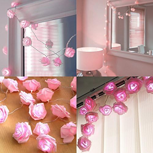 HANGQI(R) 20-LED Rose Flower Fairy String Lights For Party Home Decorations Wedding Garden Christmas Valentine's Day(Pink)