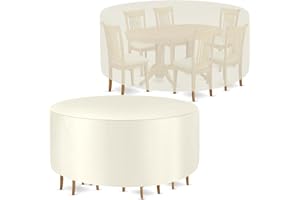 GYCQRS Funda para Mesa Jardín Redonda, Funda Protectora para Muebles Exterior Impermeable, Resistente al Viento, Resistente al Desgarro, Anti-UV Cubierta de Muebles Jardín (Ø180x80cm) Beige