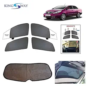 Kingsway Half Magnetic Sun Shades/Curtains for Cars with Rear Windshiled for Tata manza (Model Year : 2009-2016) (Set of 5, Half Cut, Cotton Mesh Fabric)