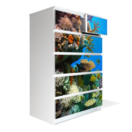 Furniture Decal for IKEA Malm Dresser 80c123cm with Design: Underwater World 1. mit Motiv