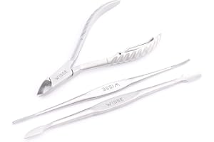 Cuticle Pusher, Cuticle Nipper & File - Professional Nail Cuticle Remover Cutter Clippers Tool for Gel Nail Art Fingernails Toenails - 3 Pieces Manicure Tool Set by Wisse Make Up