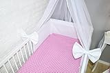 Amilian® Baby Bettwäsche 5tlg Bettset mit Nestchen Kinderbettwäsche Himmel 100x135cm Dahlie rosa Chiffonhimmel - 2