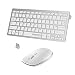 Produktbild Tastatur Maus Set Kabellos, Fenifox Layout Amerikanisch QWERTY Keyboard Mouse mit Leiser Taste Kompatibel Computer /Laptop/Tablet, Kleine Größe Passend Geschäftsreise/Haus/Publikum-Silber und Weiß