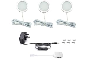 Vlio Under Cabinet Light Kit, LED Puck Lights, 7.5W, 750LM, Warm White, Display Cabinet Lighting, Disc Light for Kitchen, Closet, Counter, Cupboard, Shelf, Wardrobe and More, Set of 3