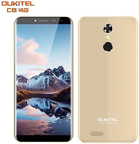 OUKITEL C8 Smartphone Unlocked 4G Android 7.0 with 5.5" HD Screen(18:9) - 13MP+5MP Camera - 2GB RAM + 16GB ROM - MT6737 Quad Core - 3000mAh Battery - Fingerprint - Dual SIM Mobile Phones (Gold)