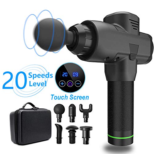 Pistolet massage, tissus profonds sans fil rechargeables 20 vitesses, masseur, appareil de massage portable, corps de massage avec 6 têtes de massage