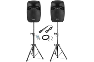 VONYX Pack Sono - Système de Sonorisation 400W avec 2 Enceintes Active et Passive et 2 Supports Réglables, Bluetooth, Idéal pour Les Soirées et Évènements