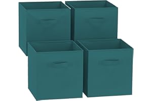 GREATOYAR Juego de 4 Cajas de Almacenamiento, Cajas de Almacenamiento de Tela, Cubos de Almacenamiento Plegables, Caja Juguete Plegable, Cajas de Organización, 31x31x31cm, Azul Pavo Real, 4 Unidades
