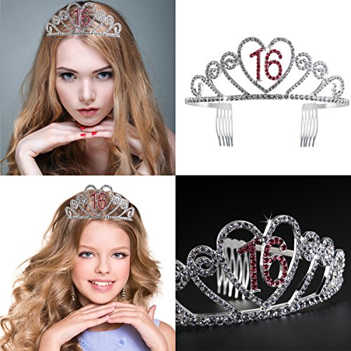 Pixnor 16. Geburtstag Tiara Kristall Prinzessin Crown - 5