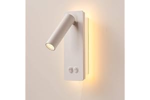 Meanyee Wall Mounted Reading Lamp led Bedside headboard Lights with Two Separate Switch/Adjustable Arm / 3W Reading + 6W Background Light/Matt White Finished/MY-WN298W