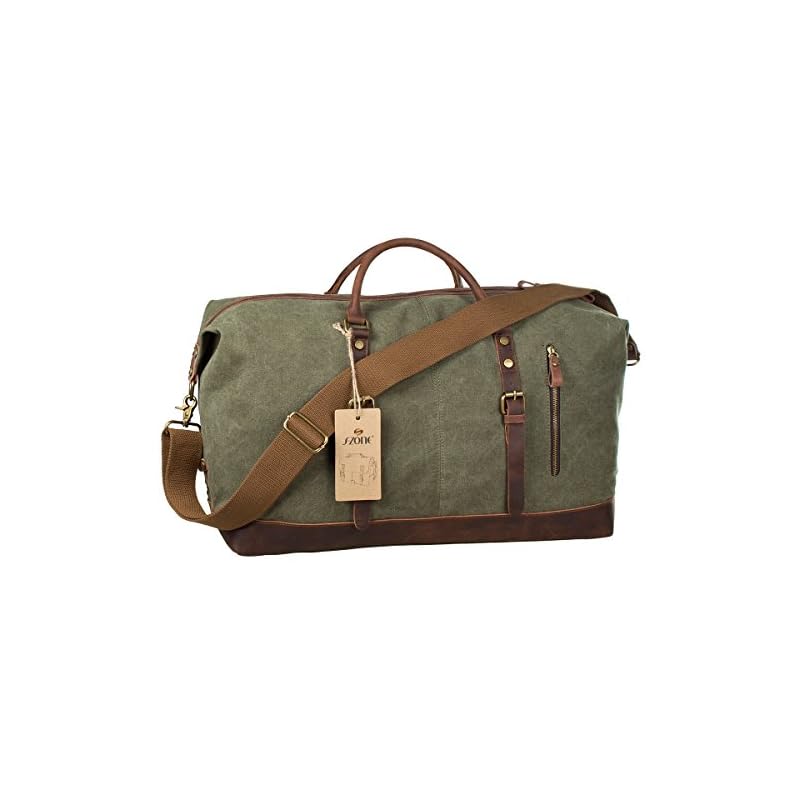 S-ZONE Reisetasche 52-55L Vintage Canvas Crazy Horse Leder Trim Unisex