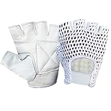 NET LEATHER FINGERLESS GLOVE GYM TRAINING BUS DRIVING CYCLING GLOVES WHITE LEATHER-WHITE MESH CN-404 MEDIUM